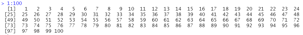100개 요소를 갖는 벡터의 출력