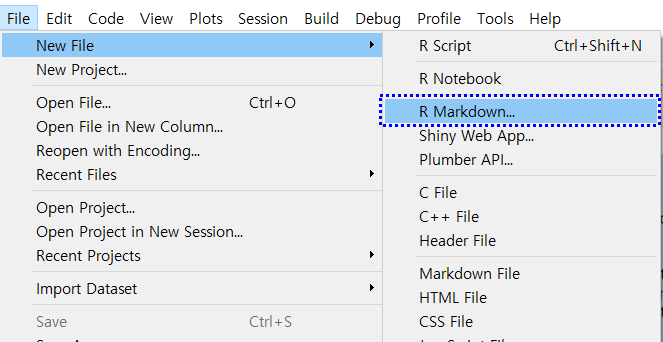 새 R 마크다운 문서 추가
